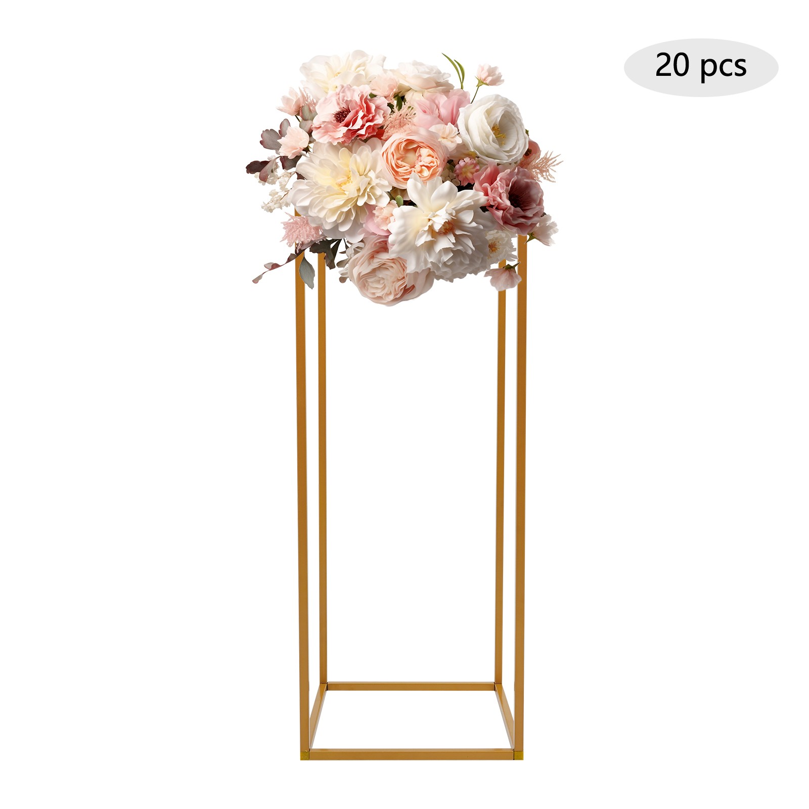 20Pcs Gold White Wedding Flower Stands, Rectangular Floral Table Decorations