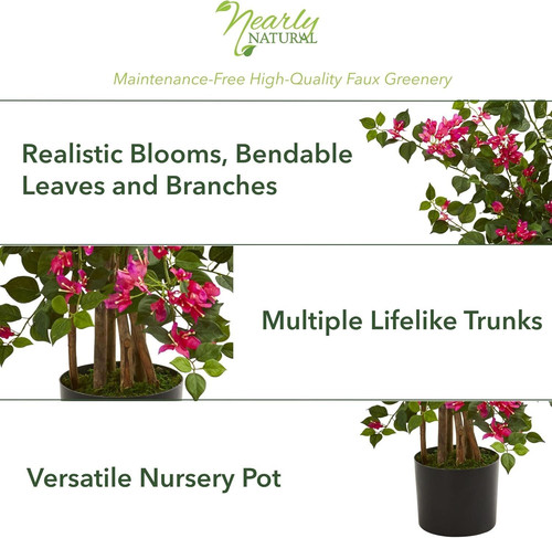 Nearly Natural 42in Artificial Bougainvillea Tree, Faux Flowering 42in, Pink