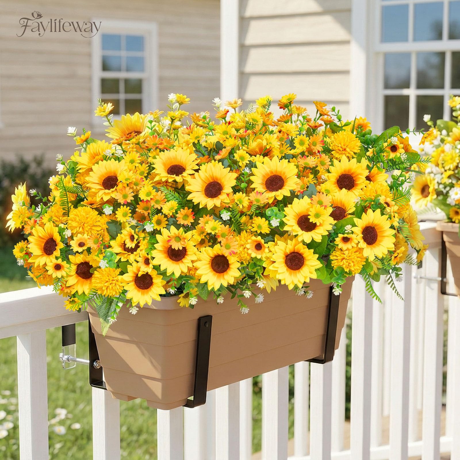 8 Bundles Artificial Flowers for Outdoors,UV Resistant Faux Sunflowers and Da…