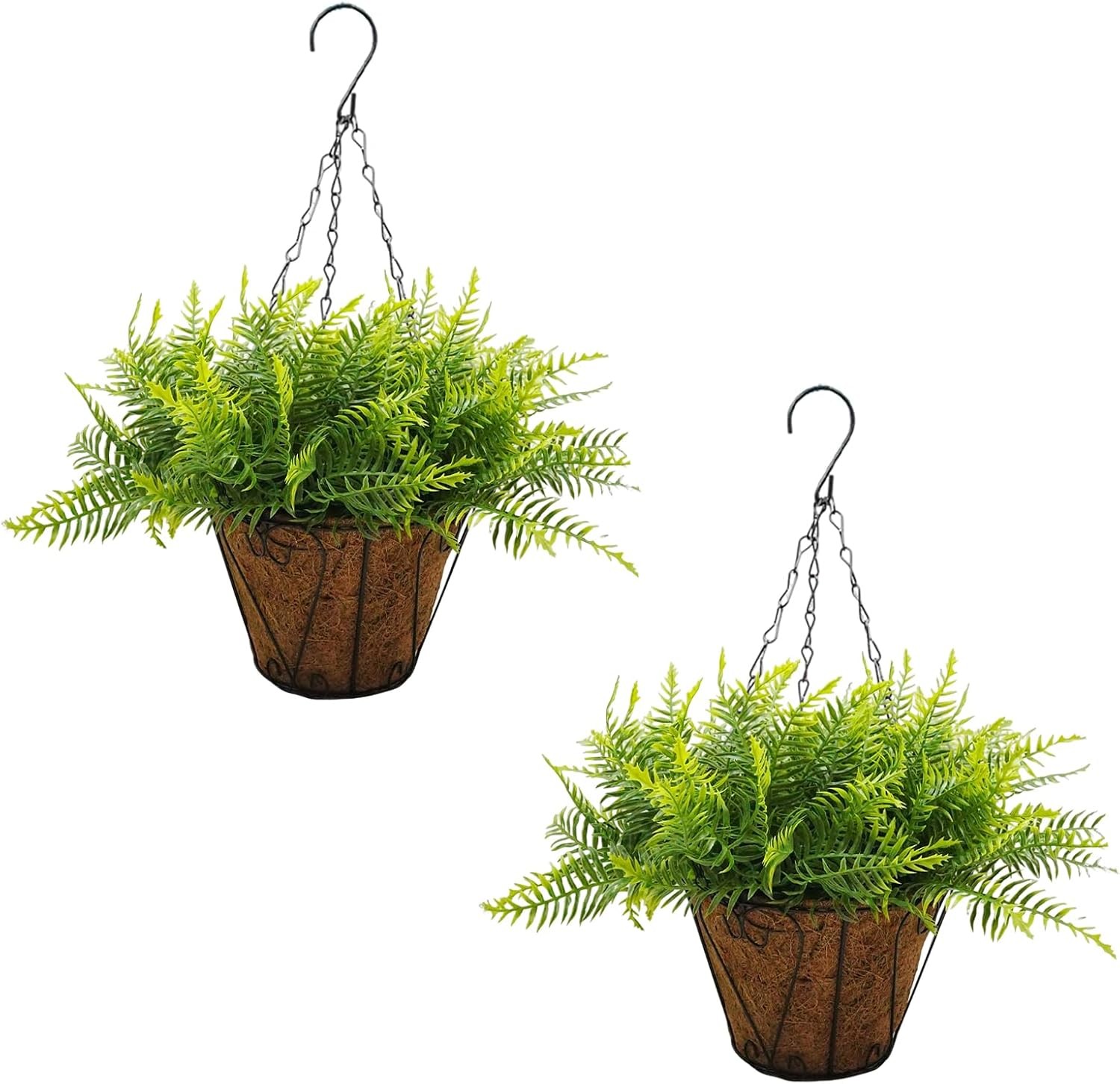 2-Pack Artificial Outdoor Hanging Fern Faux with Basket, Decoration for Garden
