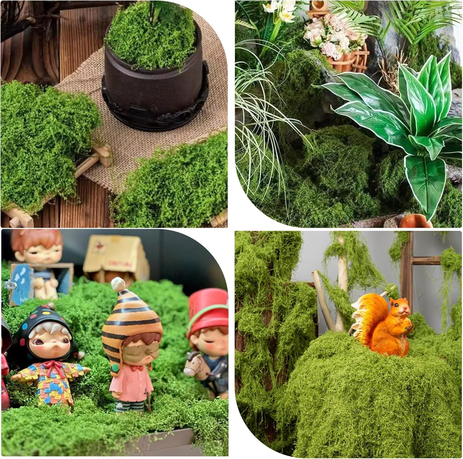 Fake Moss for Plants Indoor, 3.5OZ Dual-Color Artificial Moss for Crafts, Realis