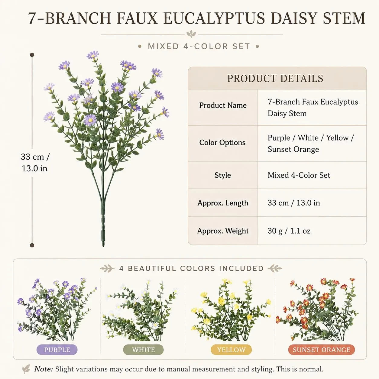 4 Pack Mixed Artificial Daisy Eucalyptus Stems Colorful Faux Flower Bouquet