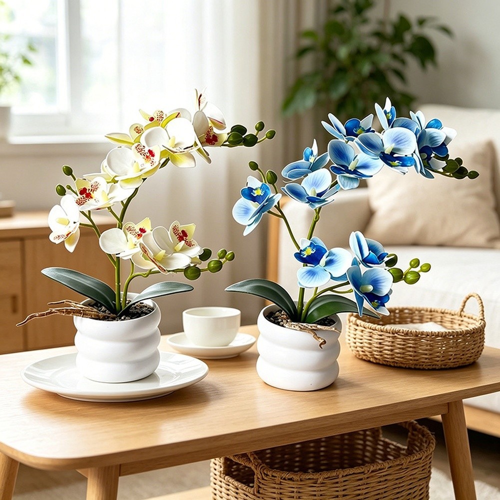 Faux Phalaenopsis Orchid Silk Flower Centerpiece Dust Resistant 12-bloom Design