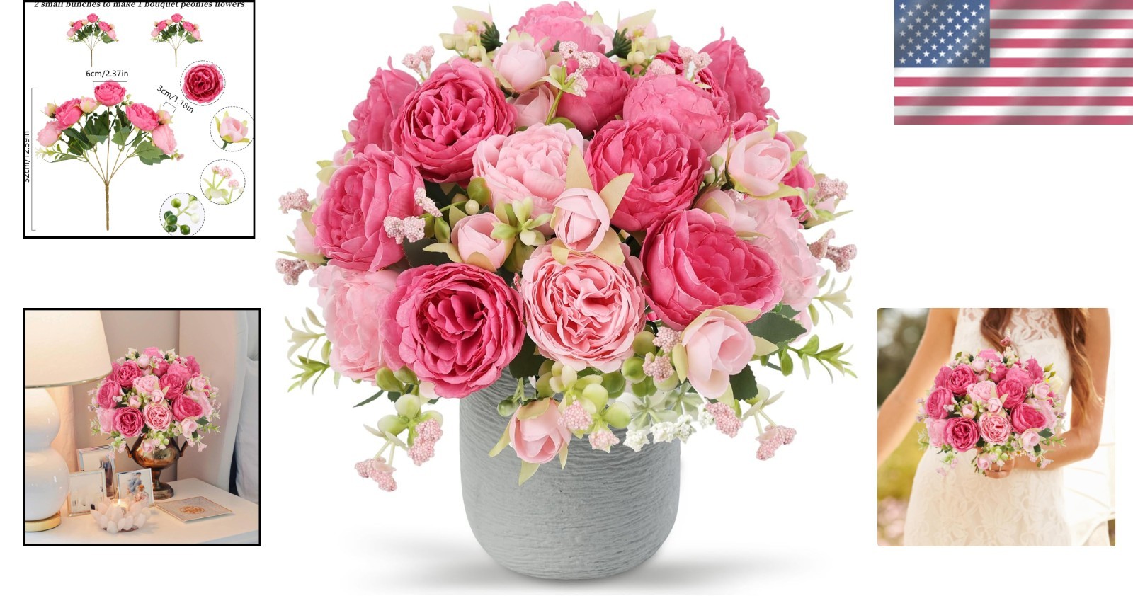 Artificial Flowers 2 Bundles Pink Artificial Peonies Fake Peony Bulk Silk Flo…