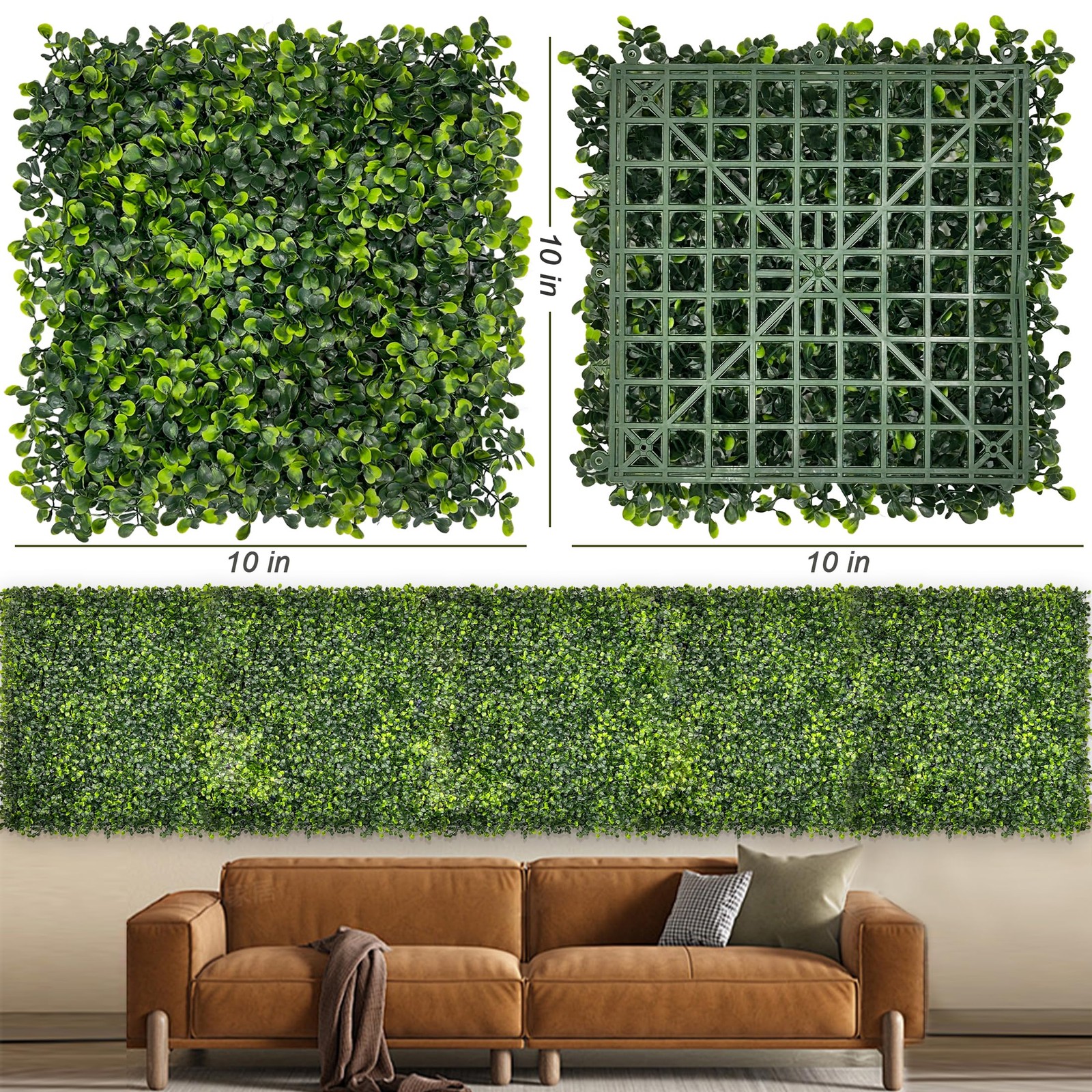10″x10″ 12 Pieces Artificial Greenery Boxwood Privacy Fence Screen