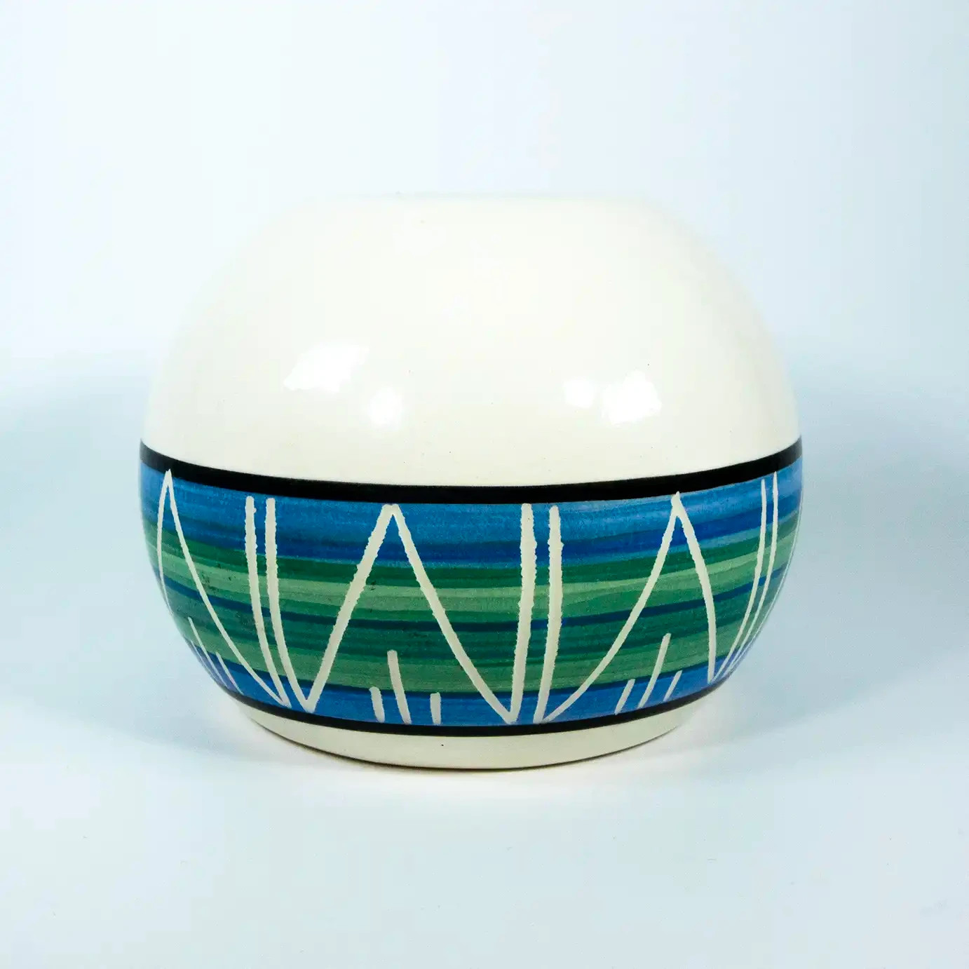 VTG Hand-Painted Janet Haefuer Southwest Blue and Green Polished Ceramic Pot