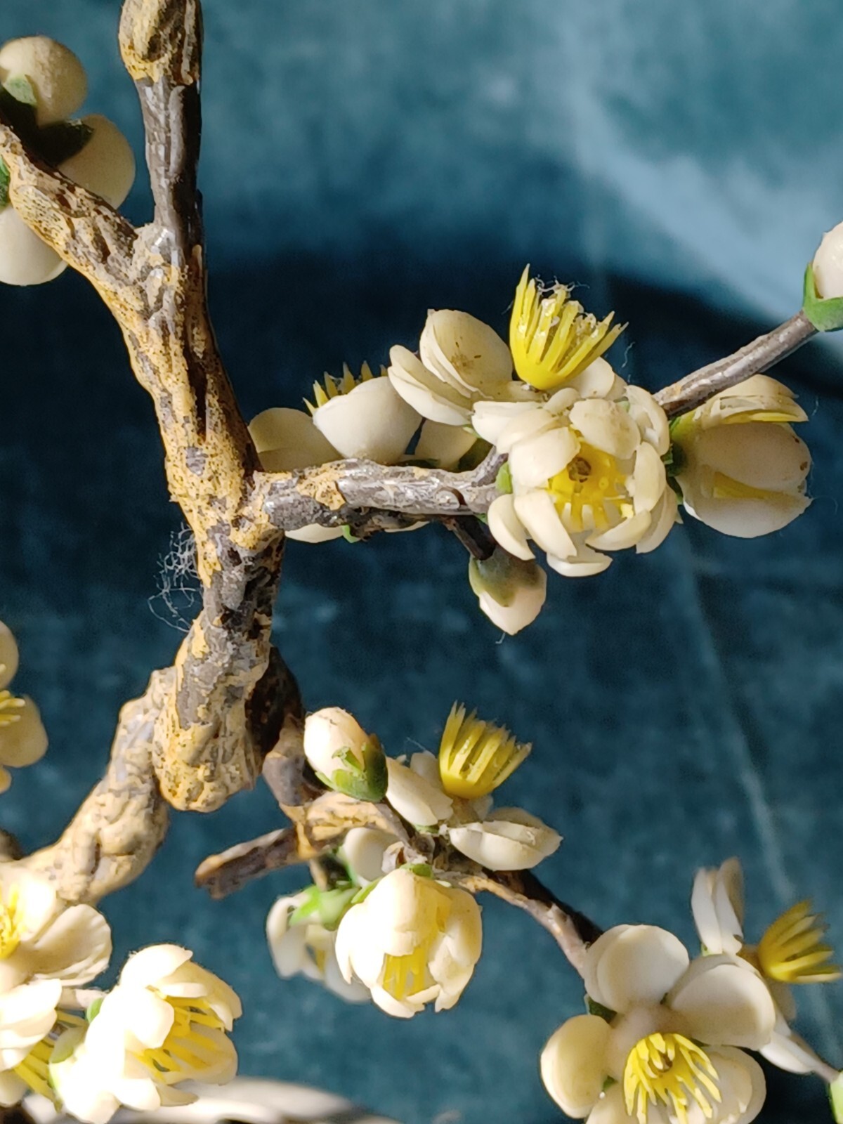 Bonsai Tree Vintage Retro 14″ Artificial Plum Blossom ceramic pot wood pedestal