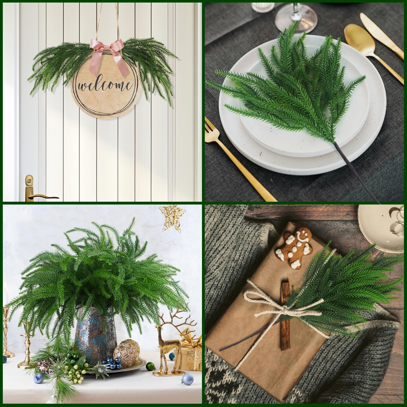 12pcs Christmas Norfolk Pine Stemsreal Touch Artificial Norfolk Pine Branches Fo