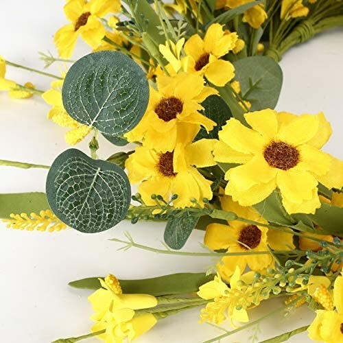 20″ Artificial Yellow Daisy Wreath Spring Summer Wreath for Outdoor Decoration
