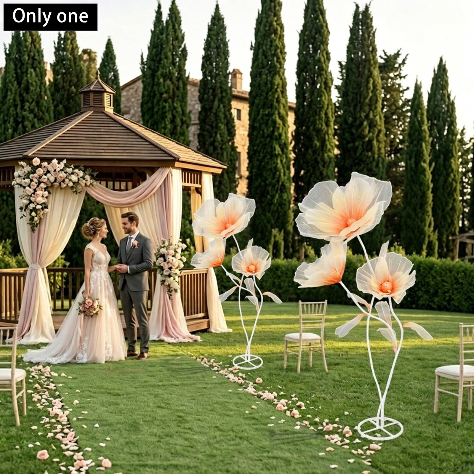 3-Head Giant Artificial Flower Decor,Floor Standing Adjustable Artificial Flower