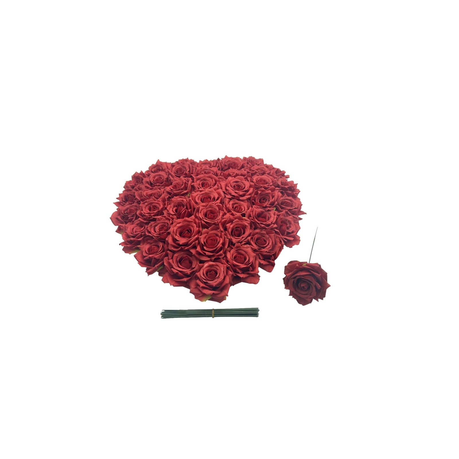 36 PCS Fake Flower Heads Red 3.8 Inch Silk Rose, Satin Bulk DIY Craft Bouquet