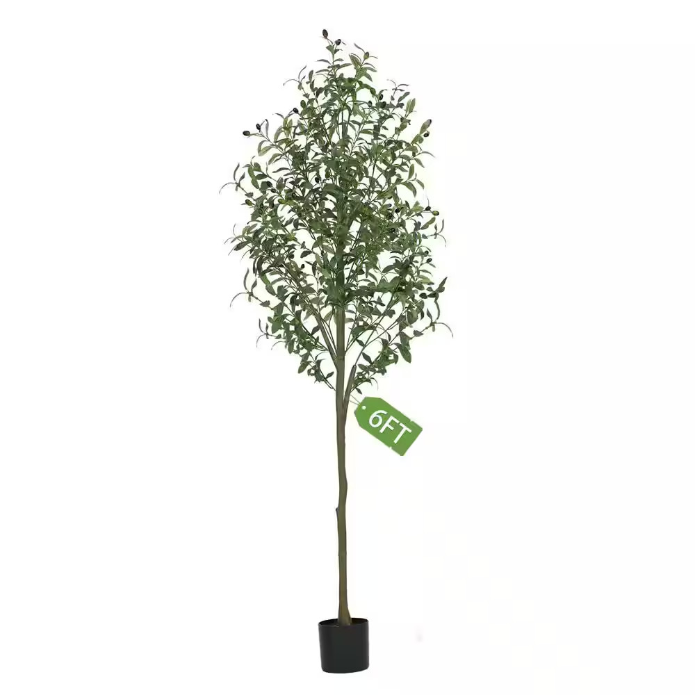 6 Ft. Artificial Olive Tree Indoor Decorative Faux Plant with Realistic Trunk Br