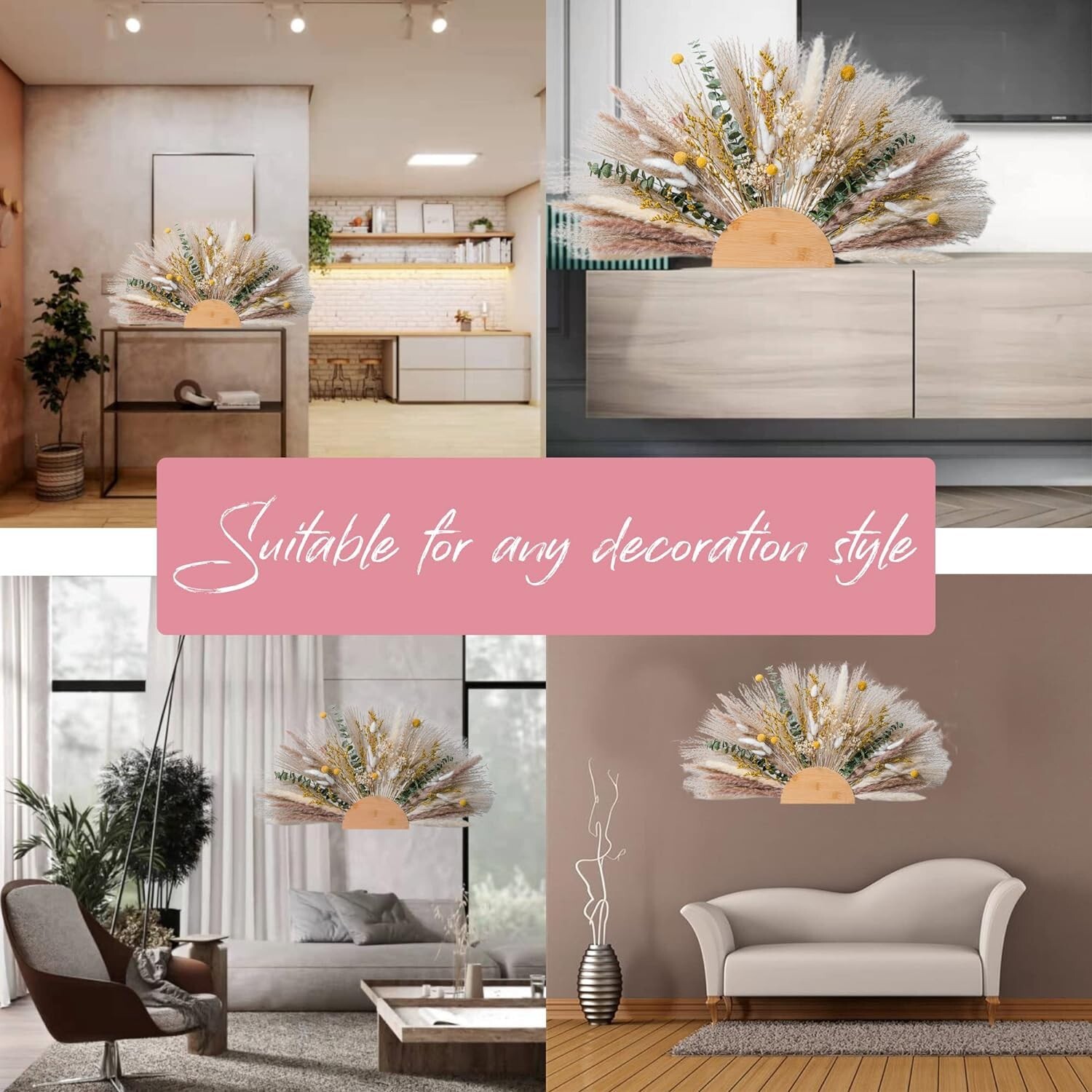 Natural Pampas Grass & Preserved Flowers Decor Wreath & Home Decoration Pieces