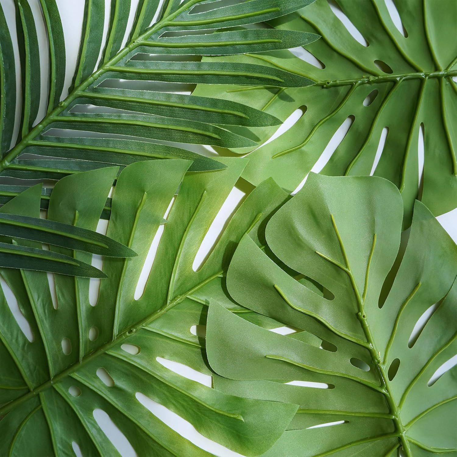 13 Pcs Tropical Faux Monstera and Palm Leaves Set Luau Wedding Decor