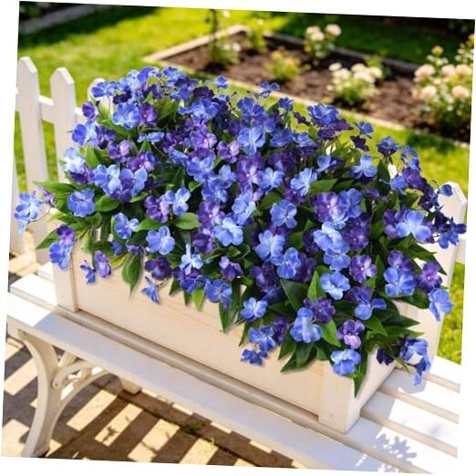 Artificial Fake Flowers for Outdoor, 6 Bundles UV Resistant Dark&light Blue
