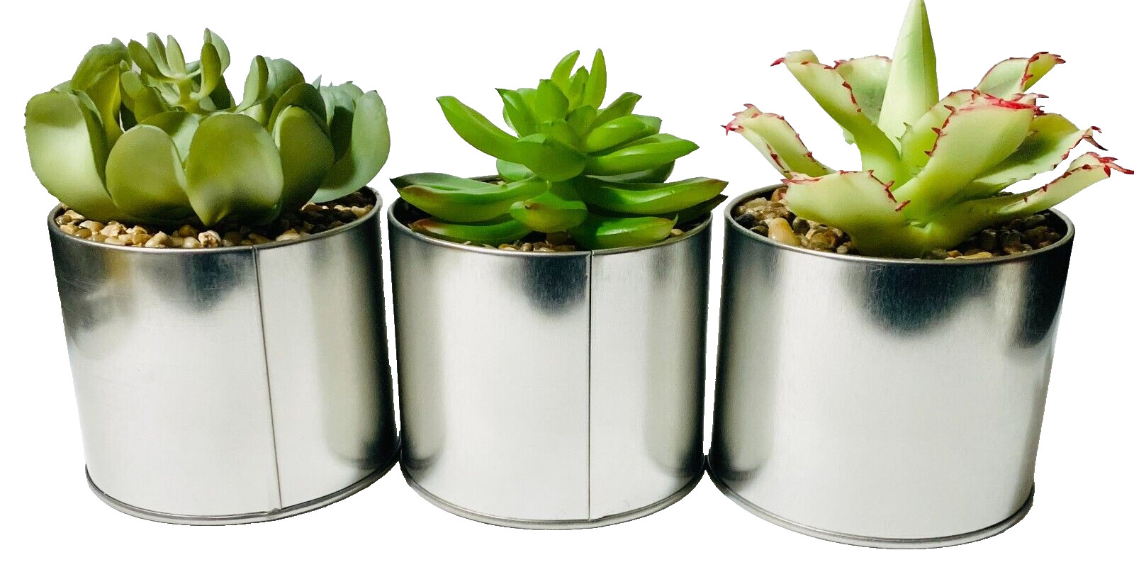 Faux Succulents in Tin Pots Set of 3 Home Sweet Home Decor New in Box