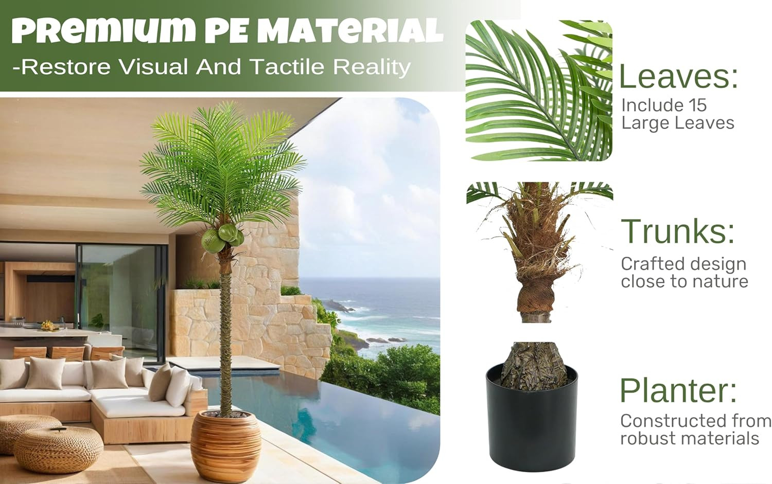 8FT Artificial Phoenix Palm Tree with Coconut Fruits for Indoor/Outdoor Decor