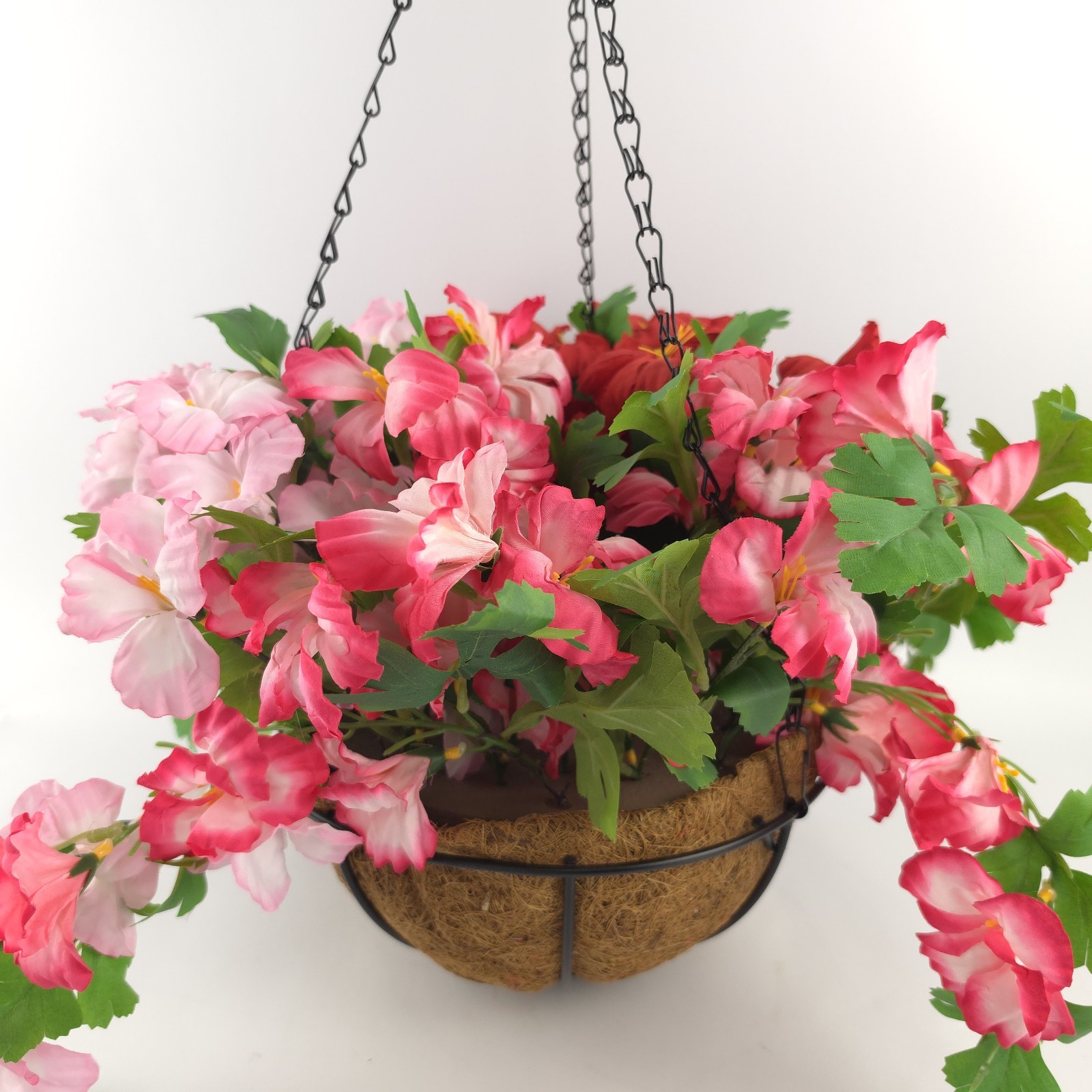 Wicker Park 20″ Faux Impatiens Hanging Basket Mixed Pink & Red Floral Decor