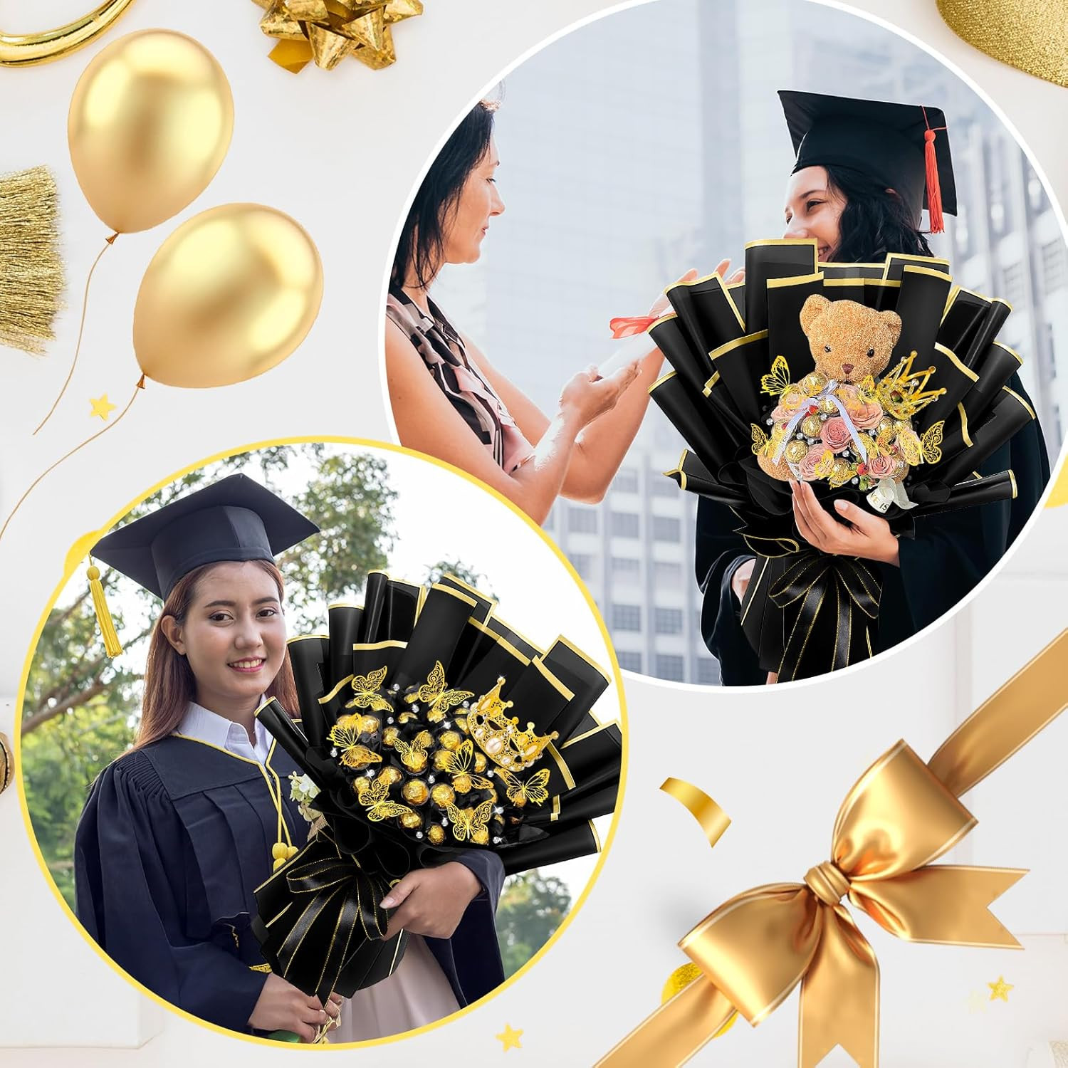 Graduation DIY Chocolate Flower Bouquet Kit with Acrylic Holder and Ribbon