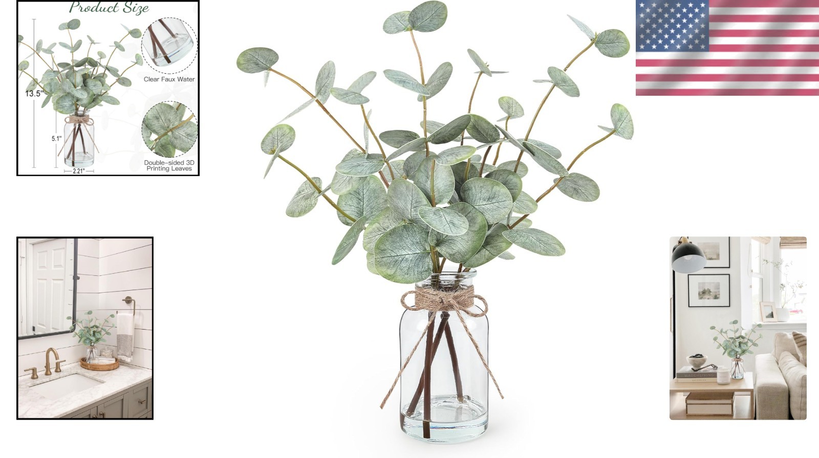 Chic 13.5″ Eucalyptus Stems in Vase – Perfect for Weddings and Home Centerpieces