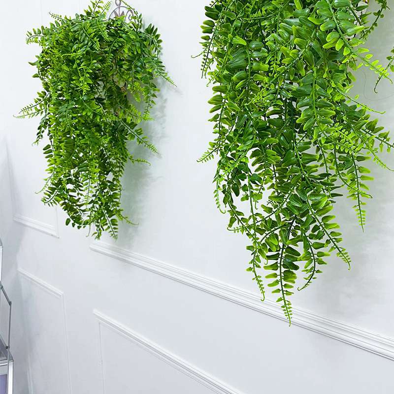 2pcs 31.5″ Artificial Hanging Boston Fern Plant Fake Greenery Plant Home Decor