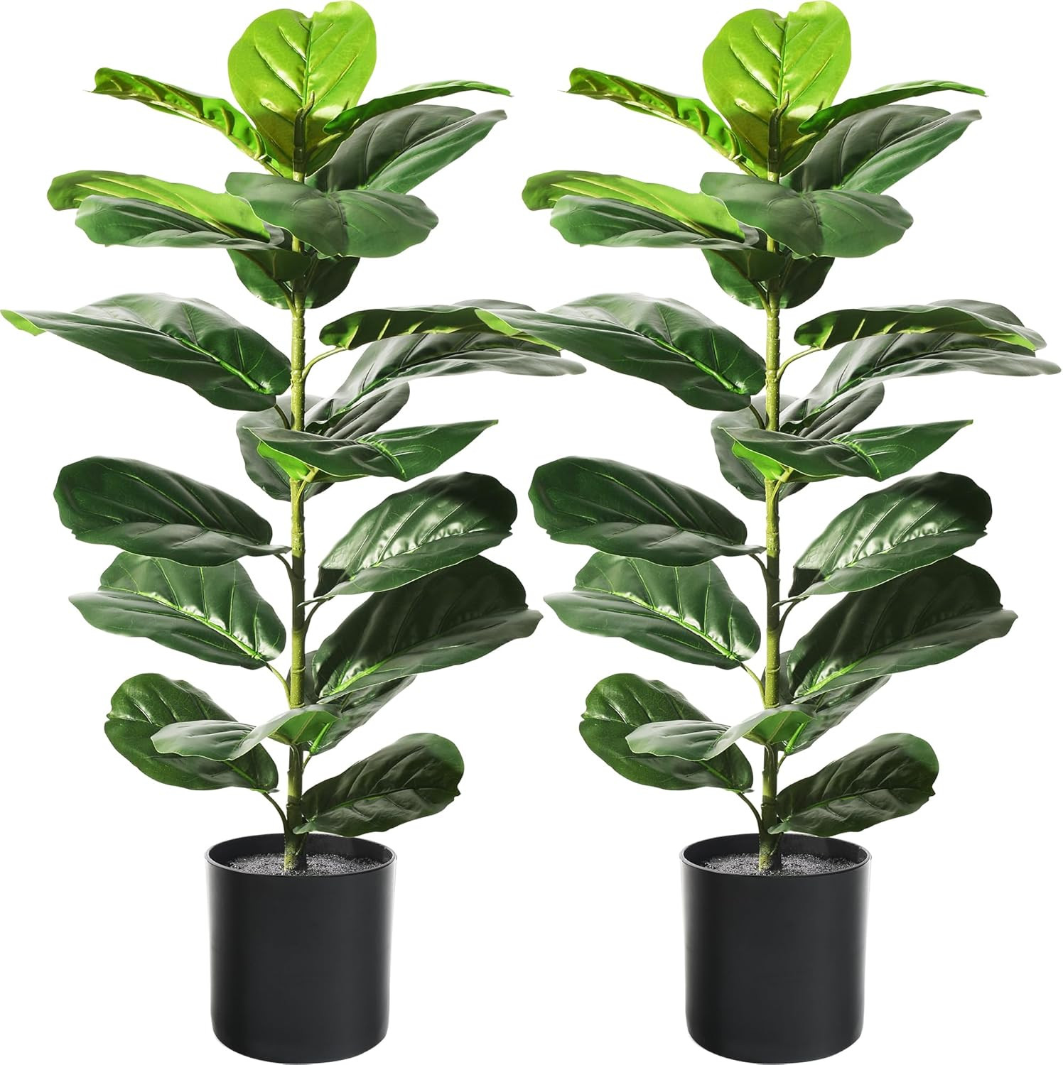 30″ Artificial Fiddle Leaf Fig Tree – 2 Pack Faux Plants with Pots for Decor