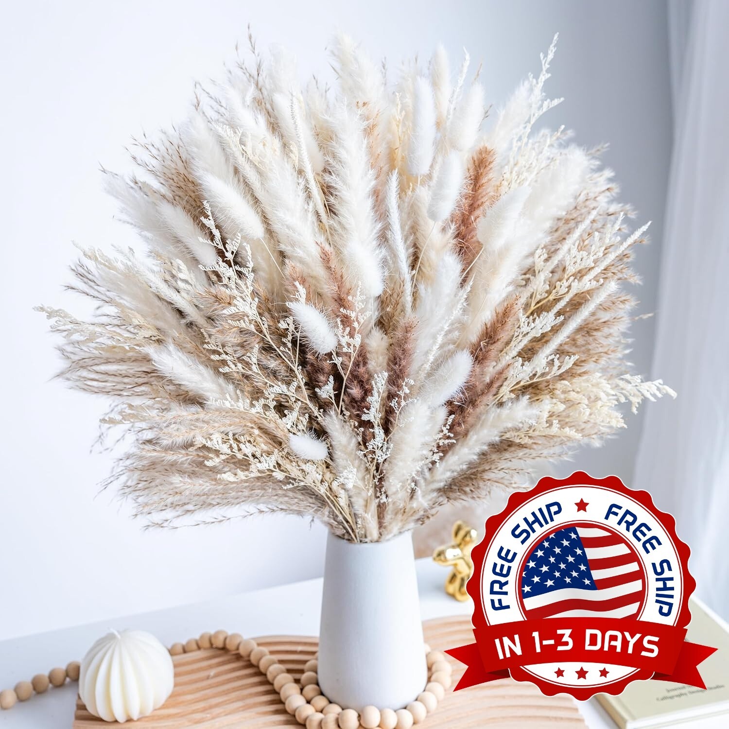 96 PCS Tallos Naturales Para Decoración De Hierba De Pampas,Hierba De Pampa Alta