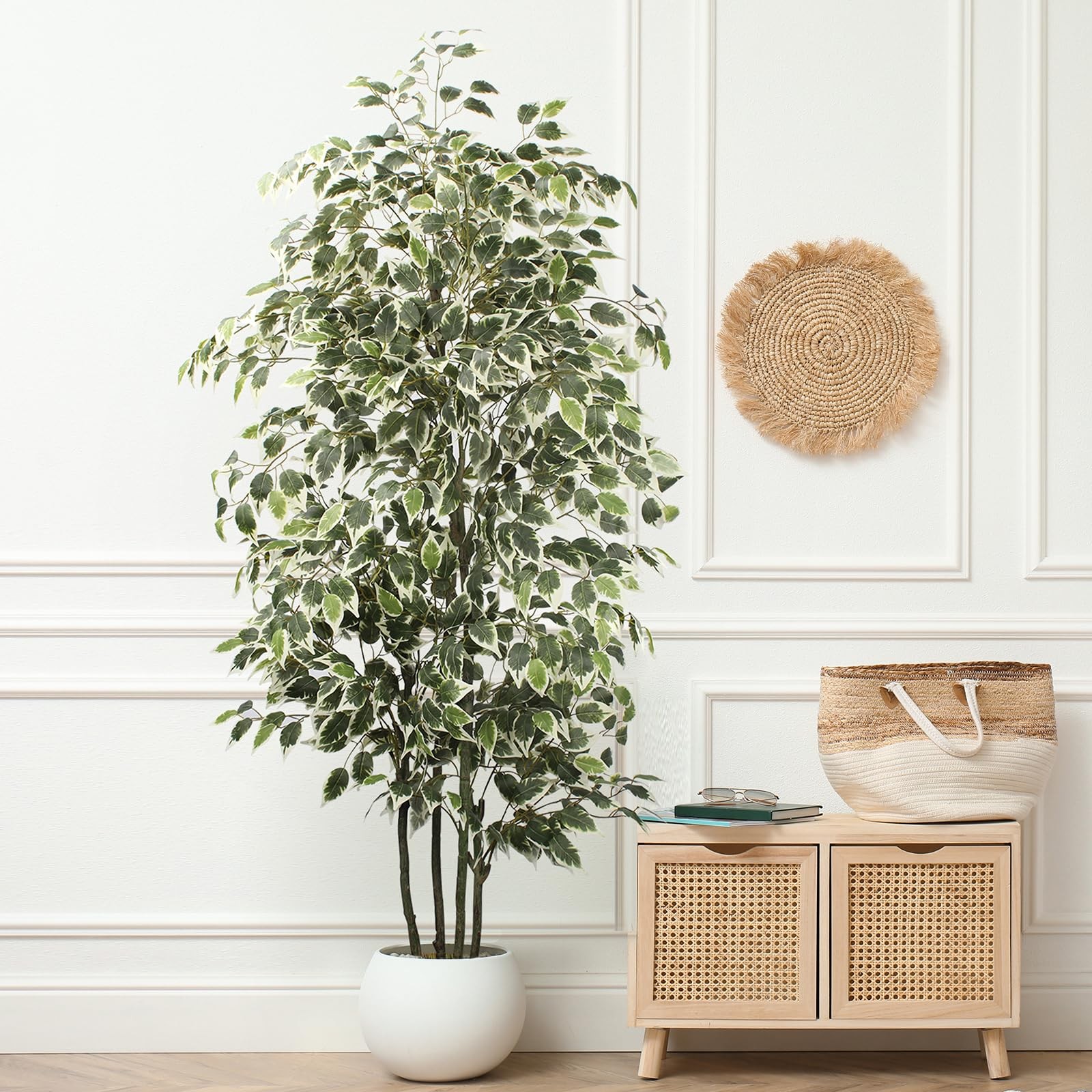 6 FT Artificial Ficus Tree 600 Leaves Faux Plants Indoor Tall with Black Pot …