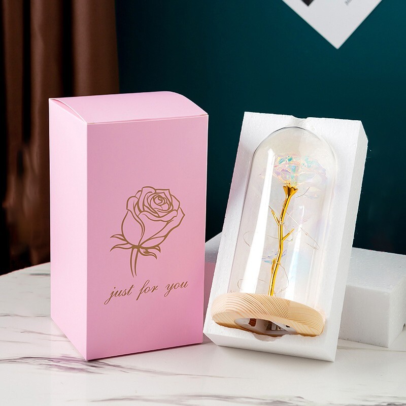 Forever Rose In Glass Eternal Flower LED Night Light Dome Valentine Wedding Gift