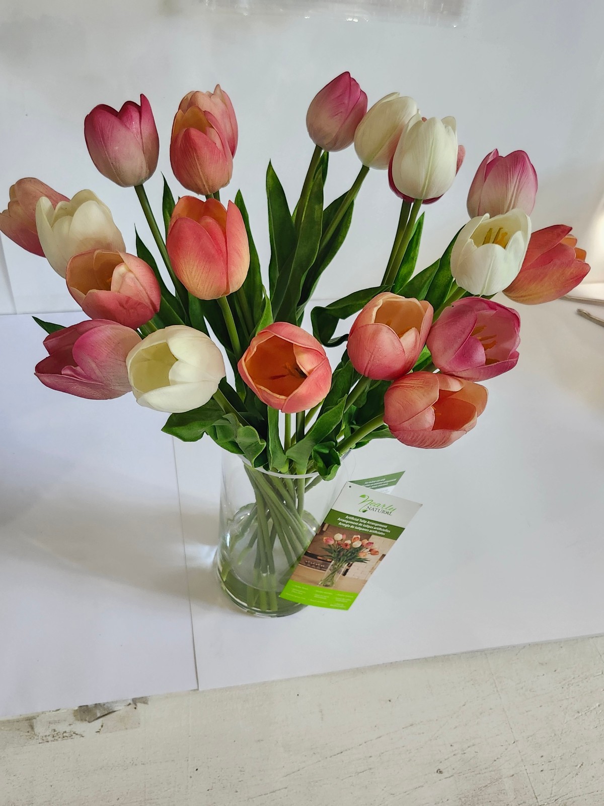 Tulips Artifical Fake Flower Floral Arrangement Silk Flowers With Vase NEW