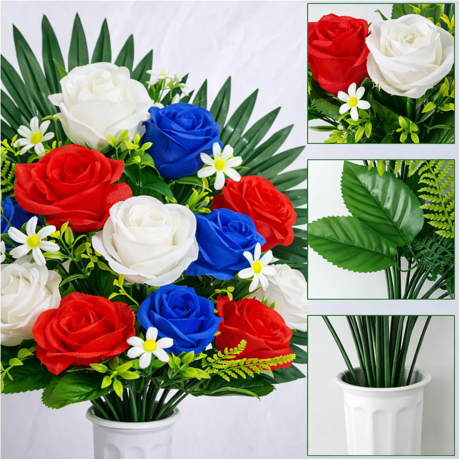 Memorial Day Flowers for Cemetery, 2 Sets Red White and Blue Grave Flowers fo…