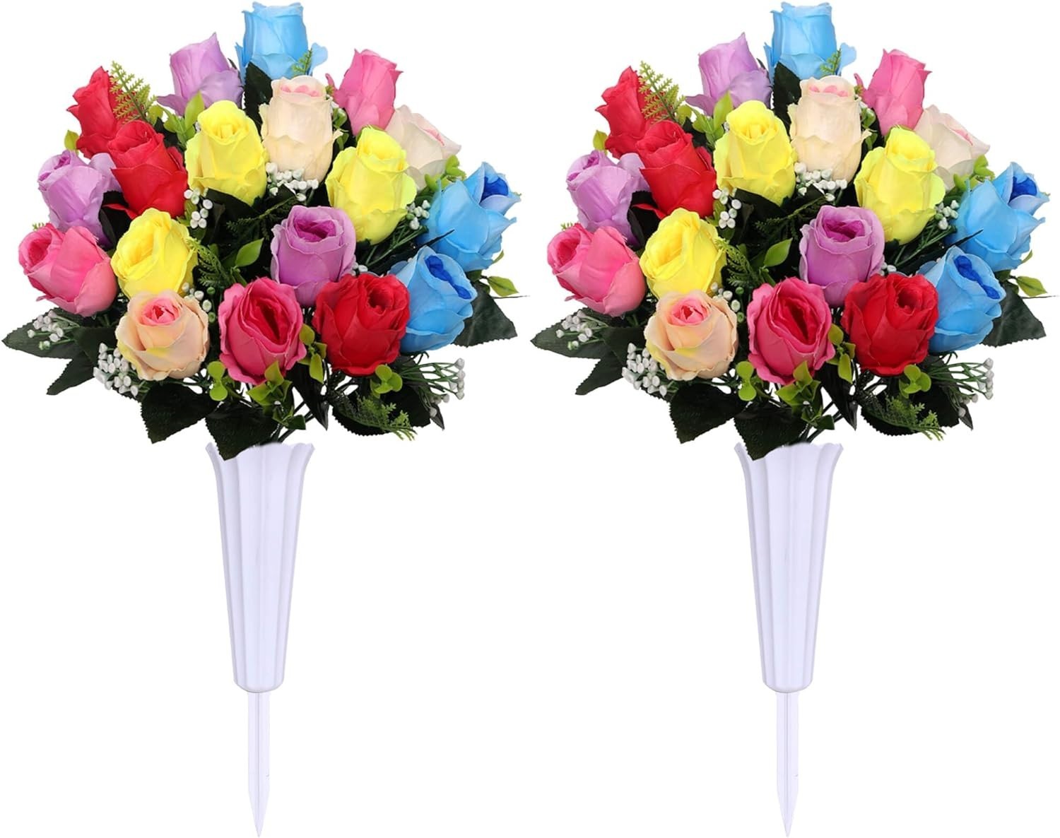 Artificial Cemetery Flowers, Set of 2 Artificial Rose Bouquet Memorial Flowers