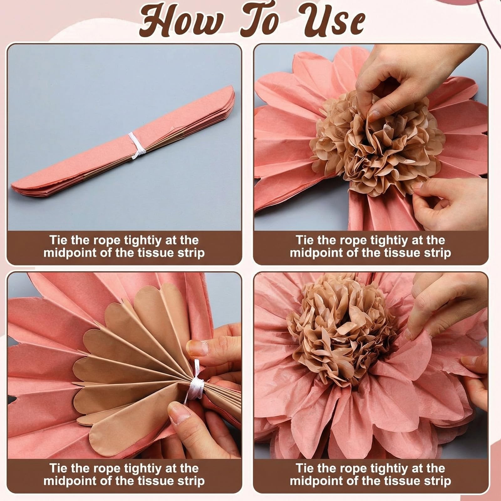 36 Pcs Boho Giant Flowers Decoration for Wall Sizes 10″ to 24” Tissue Pom Po…