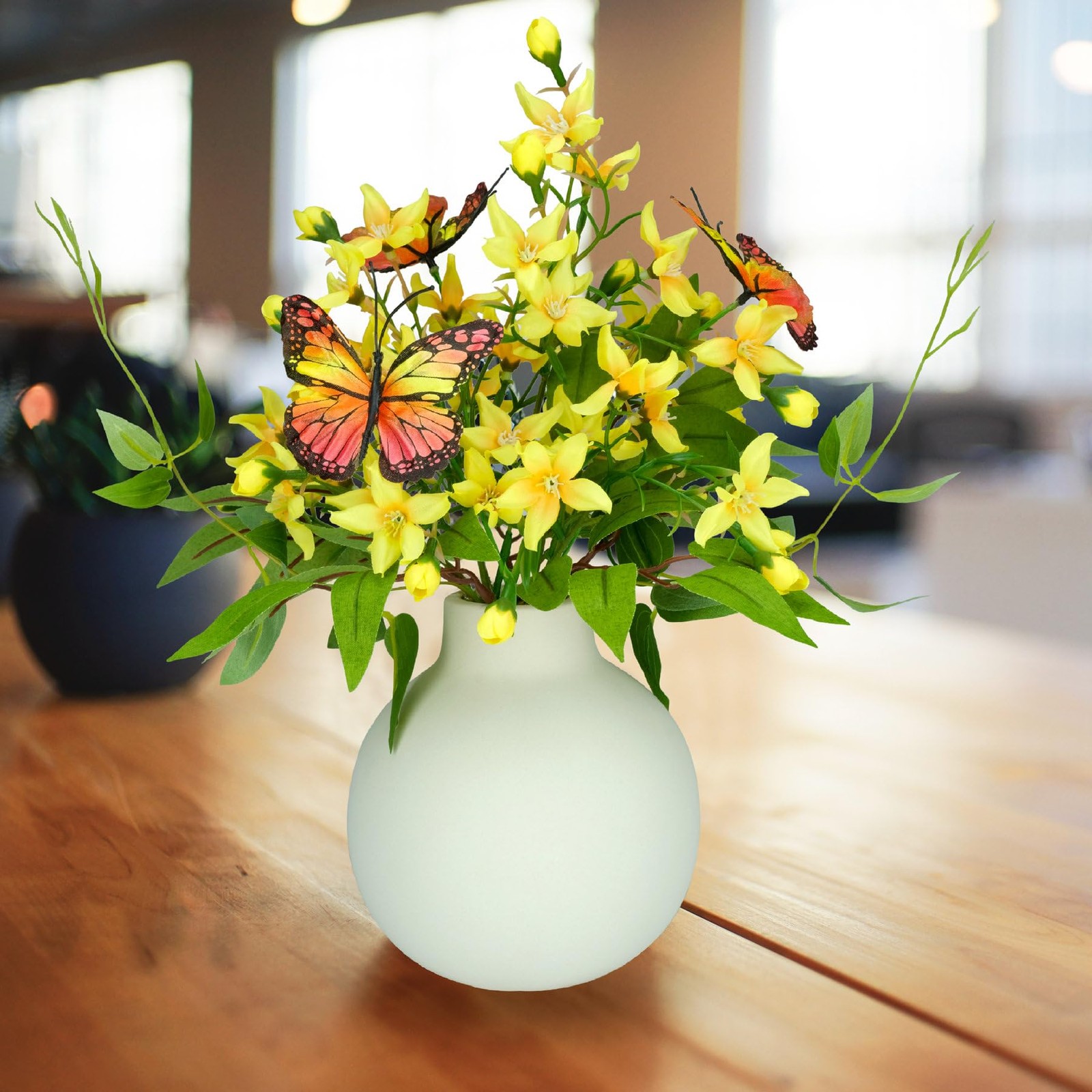 HOSY Artificial Freesia Bouquet in Ivory Ceramic Vase, Silk Flower and Butter…