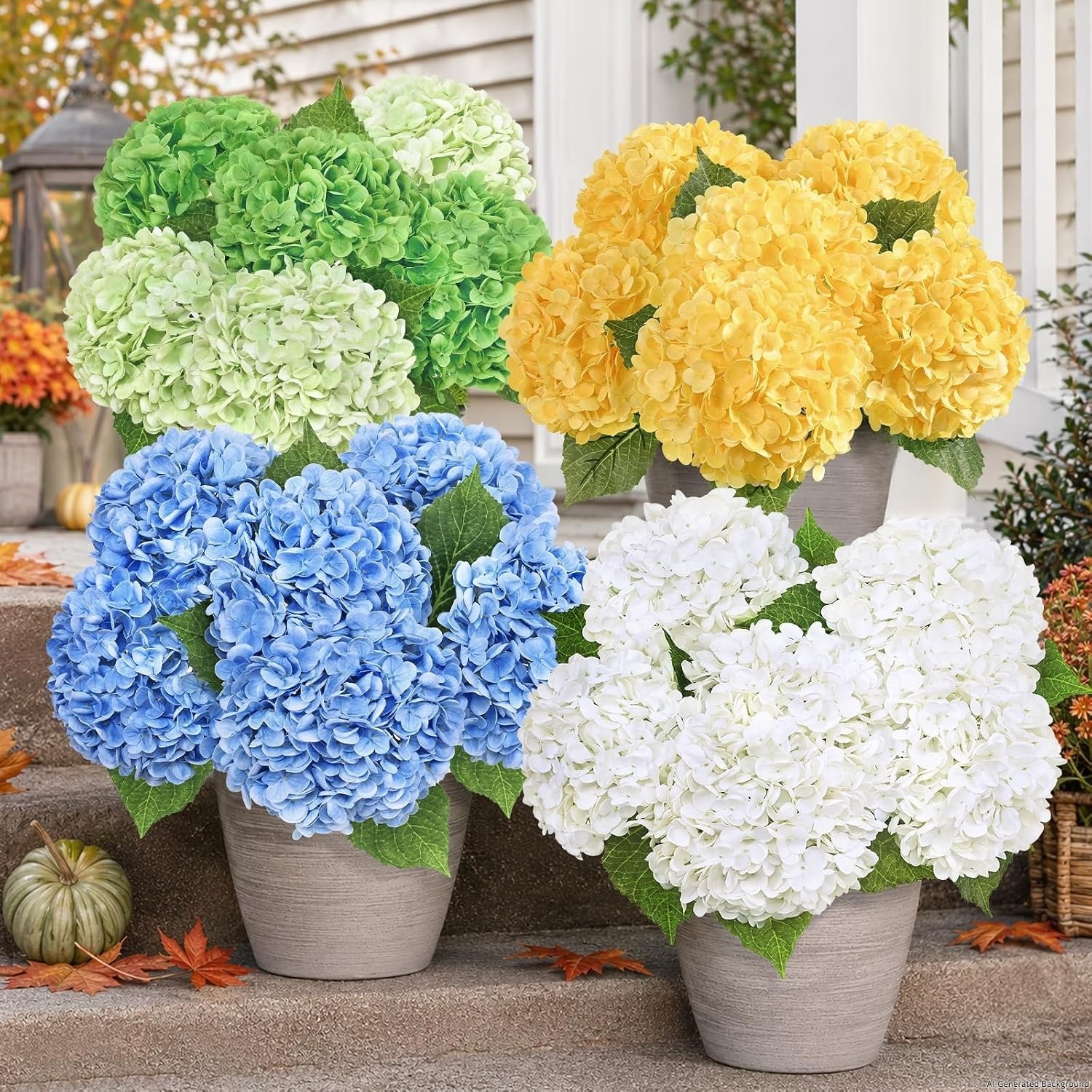 Real Touch Hydrangea Artificial Flowers, White, 6 Pcs