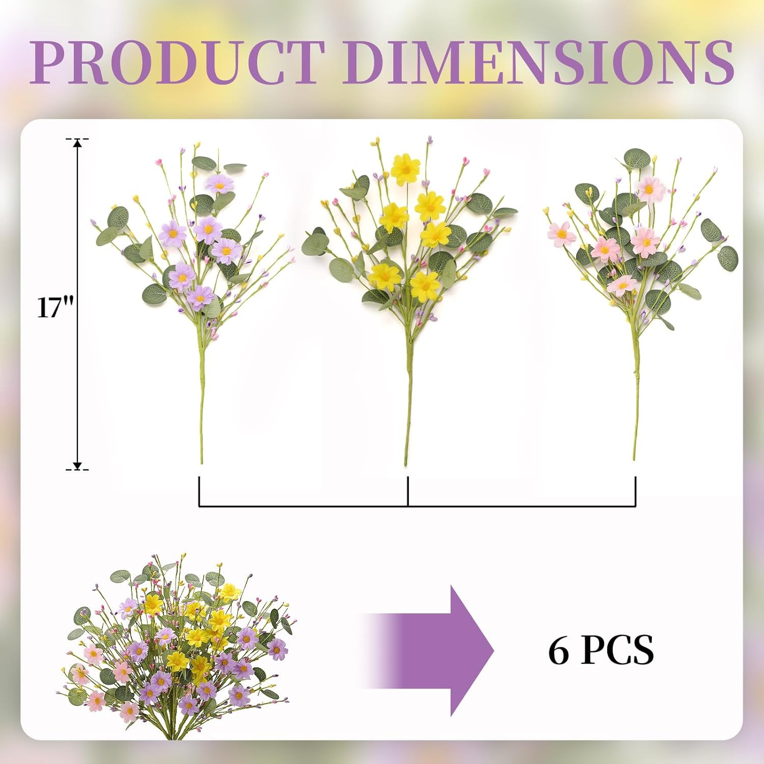 Artificial Spring Floral Picks, 6 Pack 17 Inch Spring Stems with Eucalyptus Leav