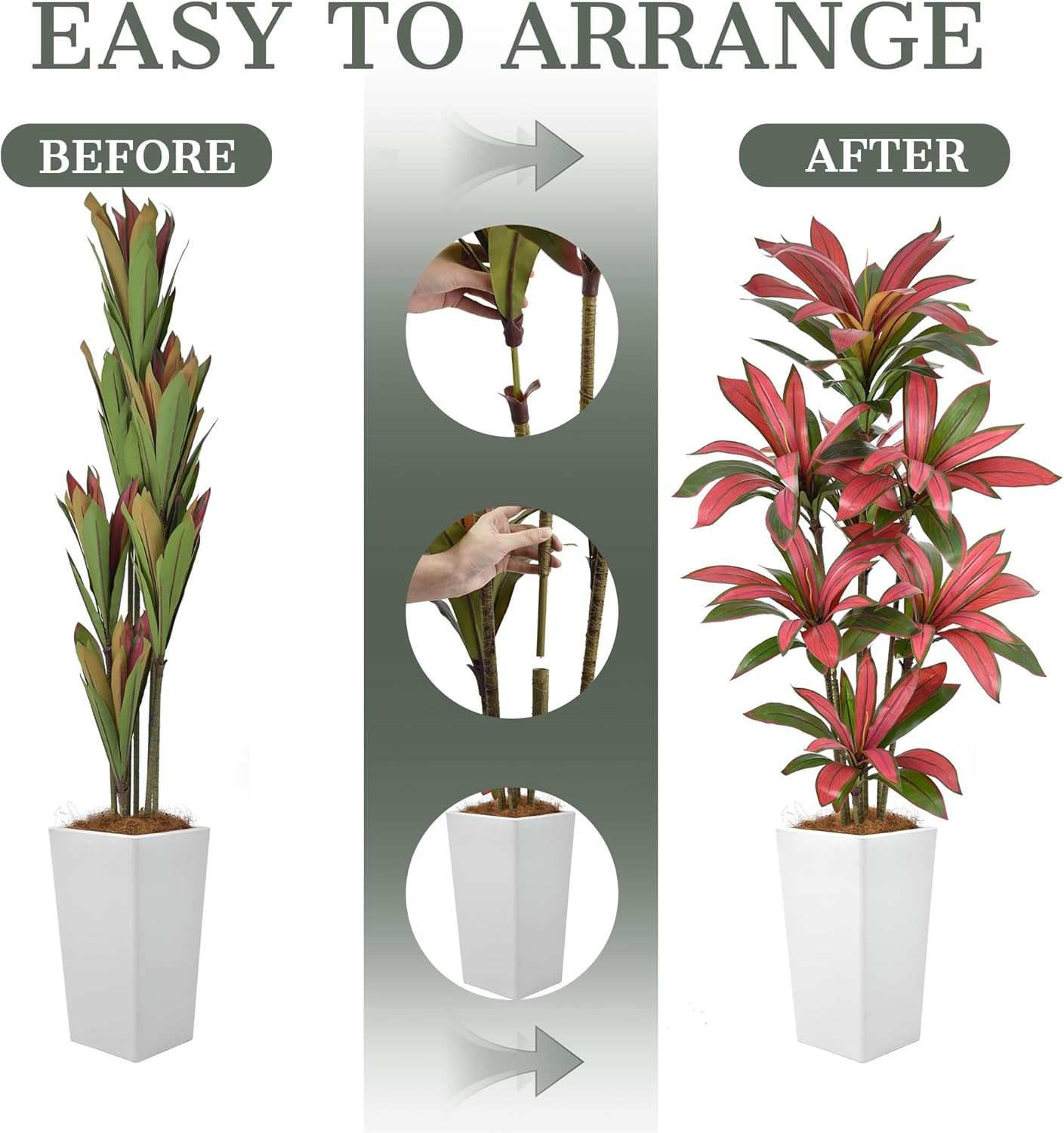 6FT Faux Dracaena Tree with White Planter – Realistic Indoor Tropical Decor