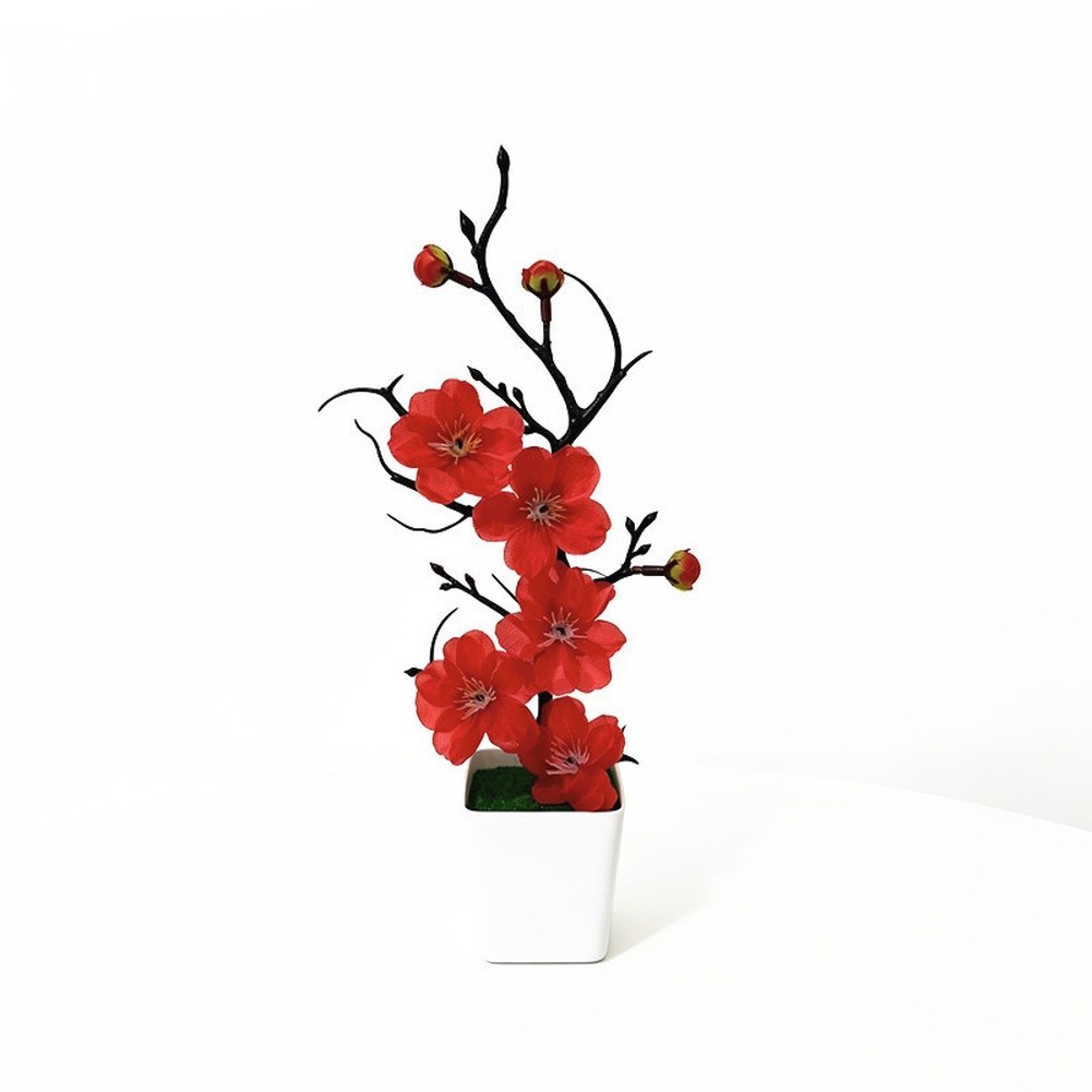 Artificial Winter Plum Blossom Potted Plant with Bare Twisted Branches