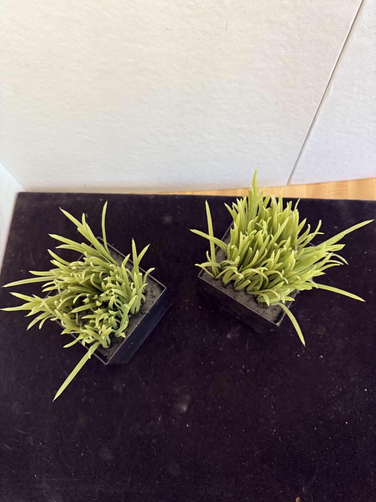 6 1/2 x 3 1/2 Artificial Green Grass Plants Black Metal Cube Planter