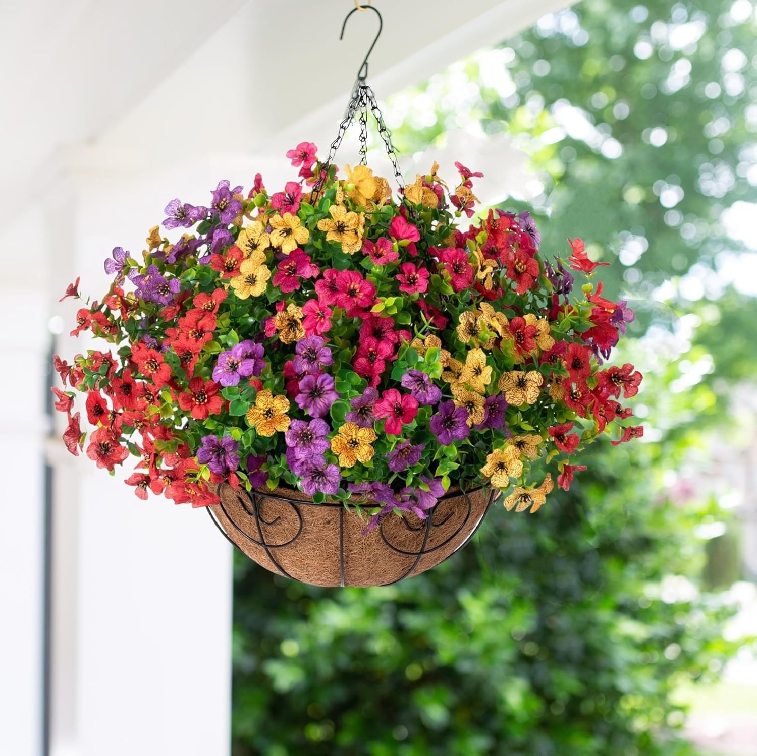 Elegant UV-Resistant Artificial Hanging Flower Basket for -Round Decor
