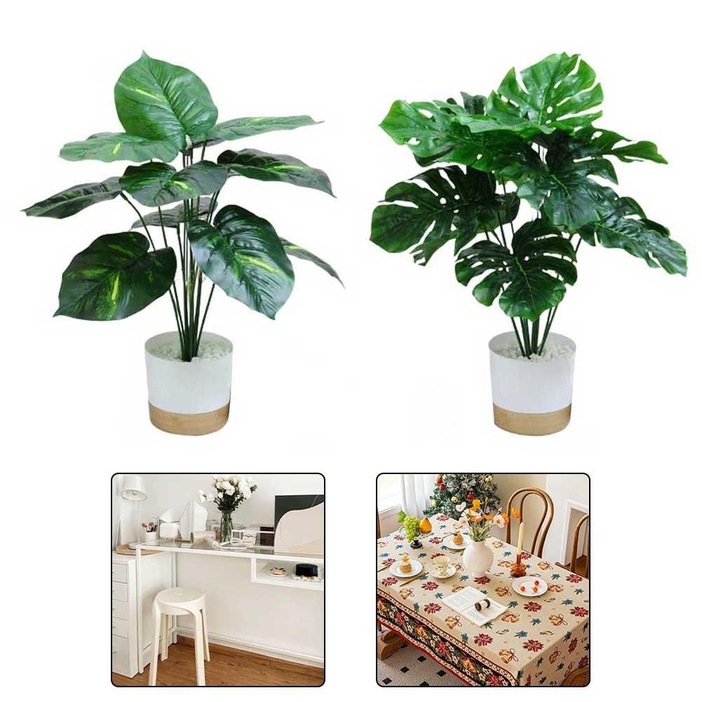 Artificial Tropical Plant Pair in White Pots for Low Maintenance Indoor Decor