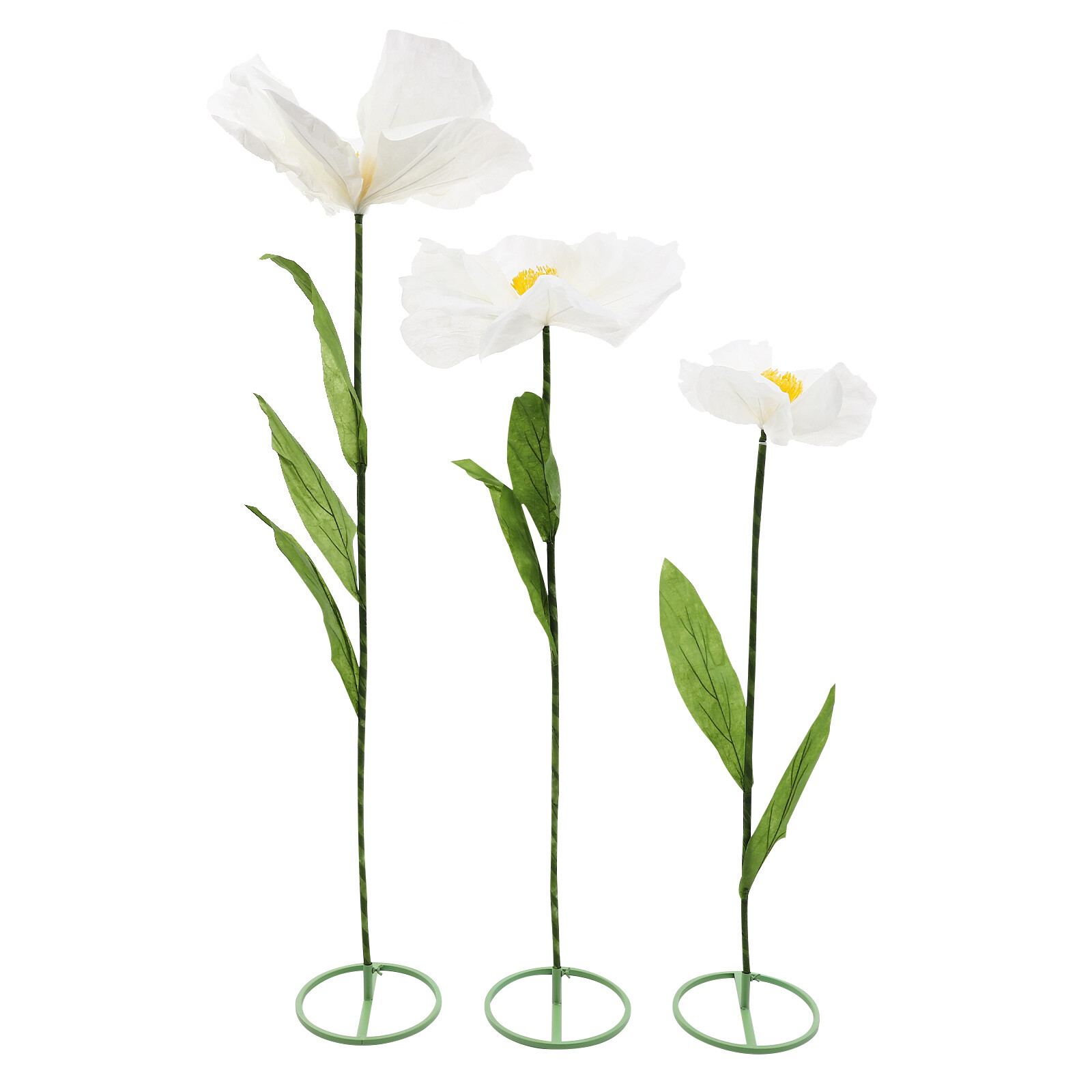 Set of 3 Artificial Flower Free Standing White Corn Poppy Decor Home Wedding