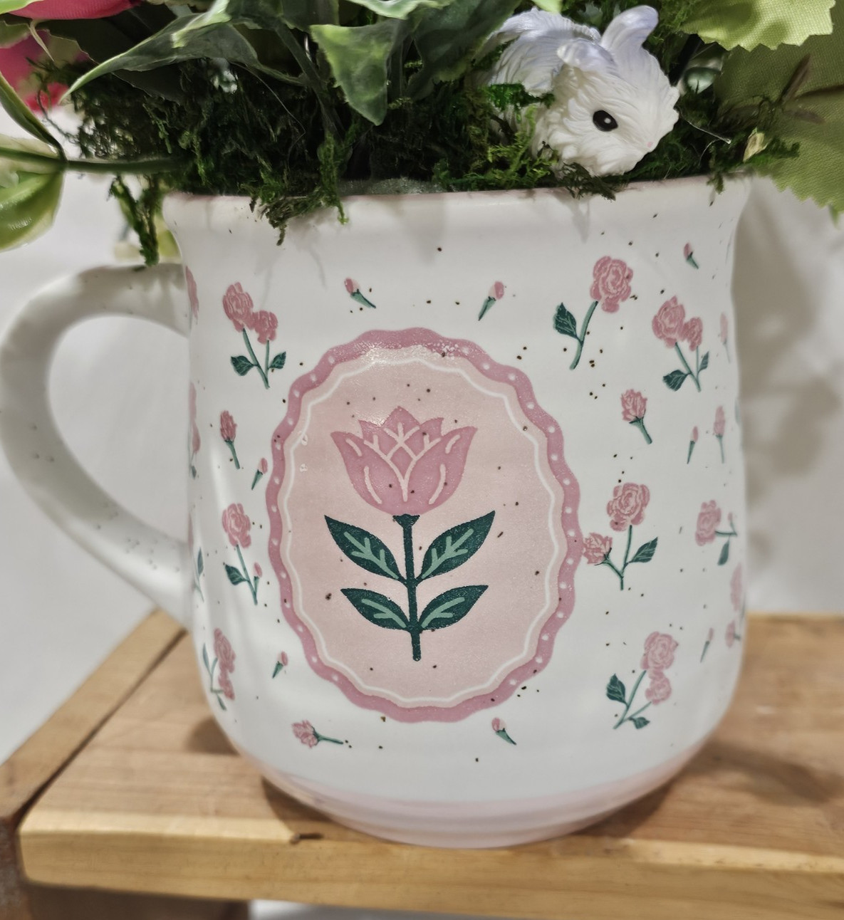 Artificial Pink Rose Flowers in beautiful FRIENSHIP CUP for special someone