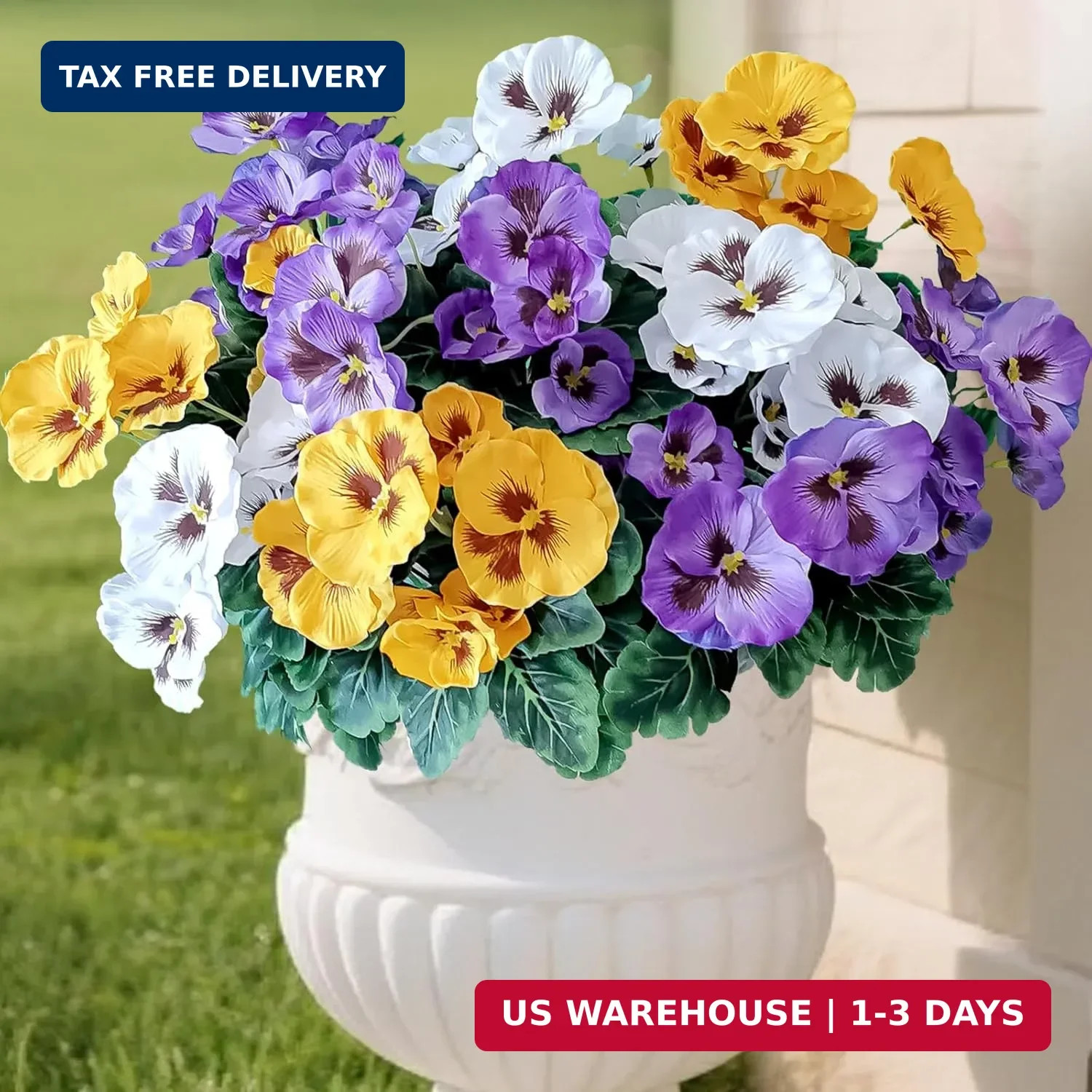 6 Bundles Outdoor Artificial Pansy Flowers – UV Resistant Silk Faux Pansies (Pur