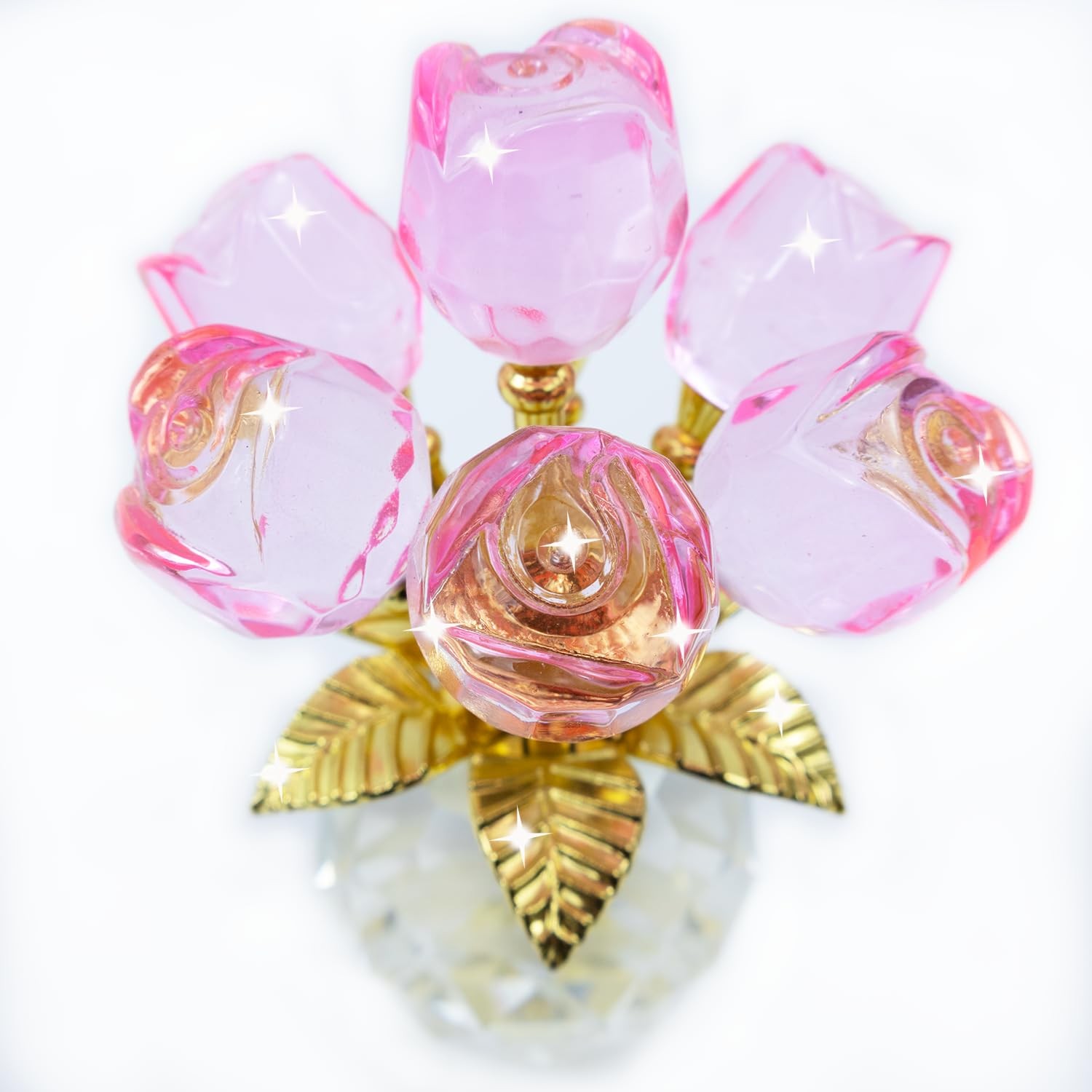Crystal Roses Figurine with Round Vase, Glass Rose Crystal Flowers Bouquet, ,…