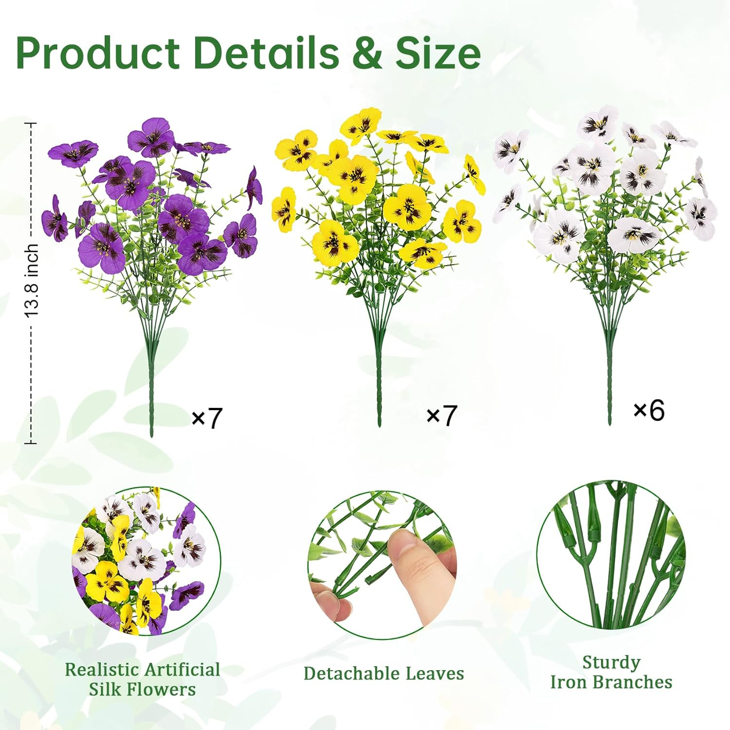 Ouddy Decor 20 Bundles Artificial Pansy Flowers for Outdoors, Fake Silk Flowers
