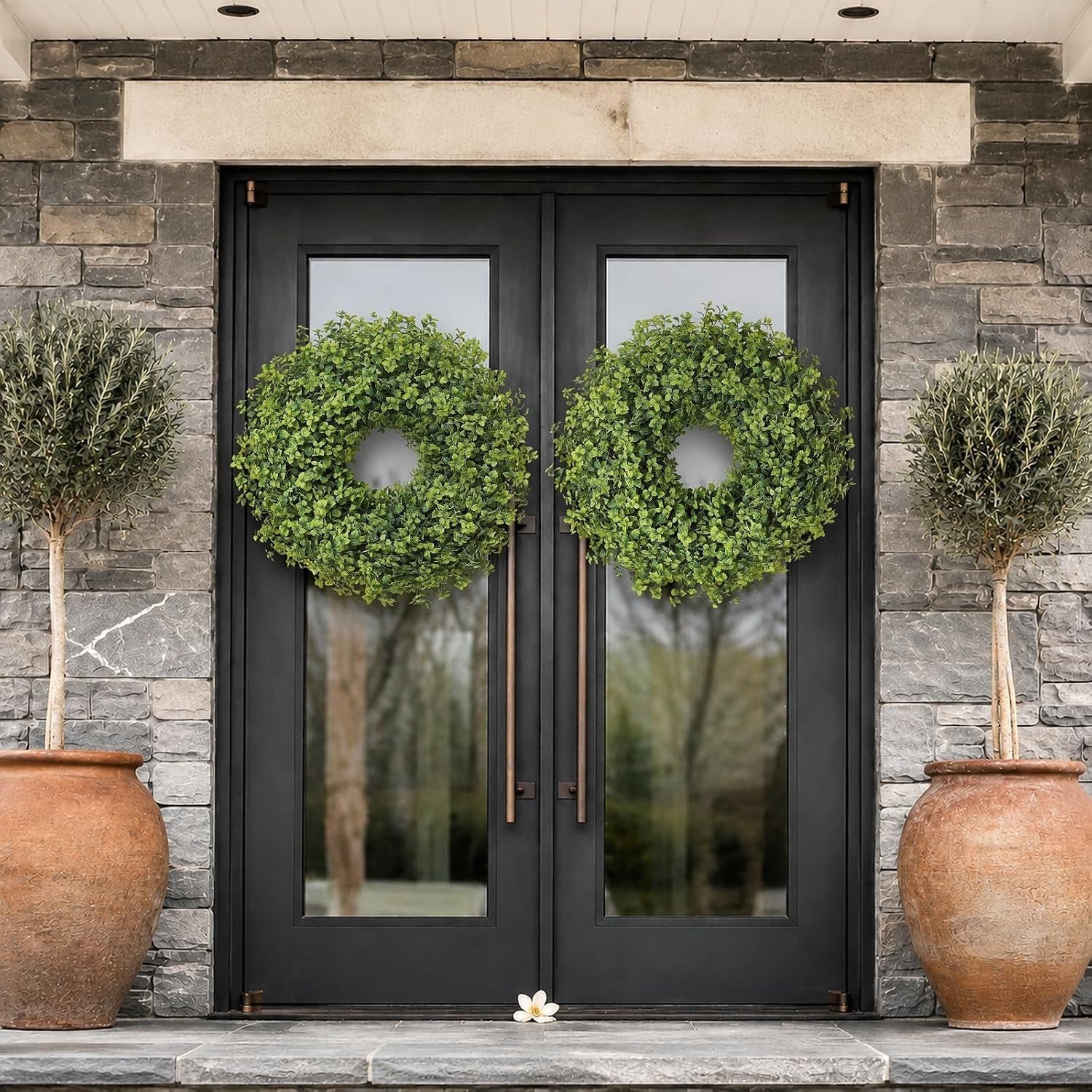 26 Inch Artificial Mint Leaves Wreath Faux Plant Door Decor