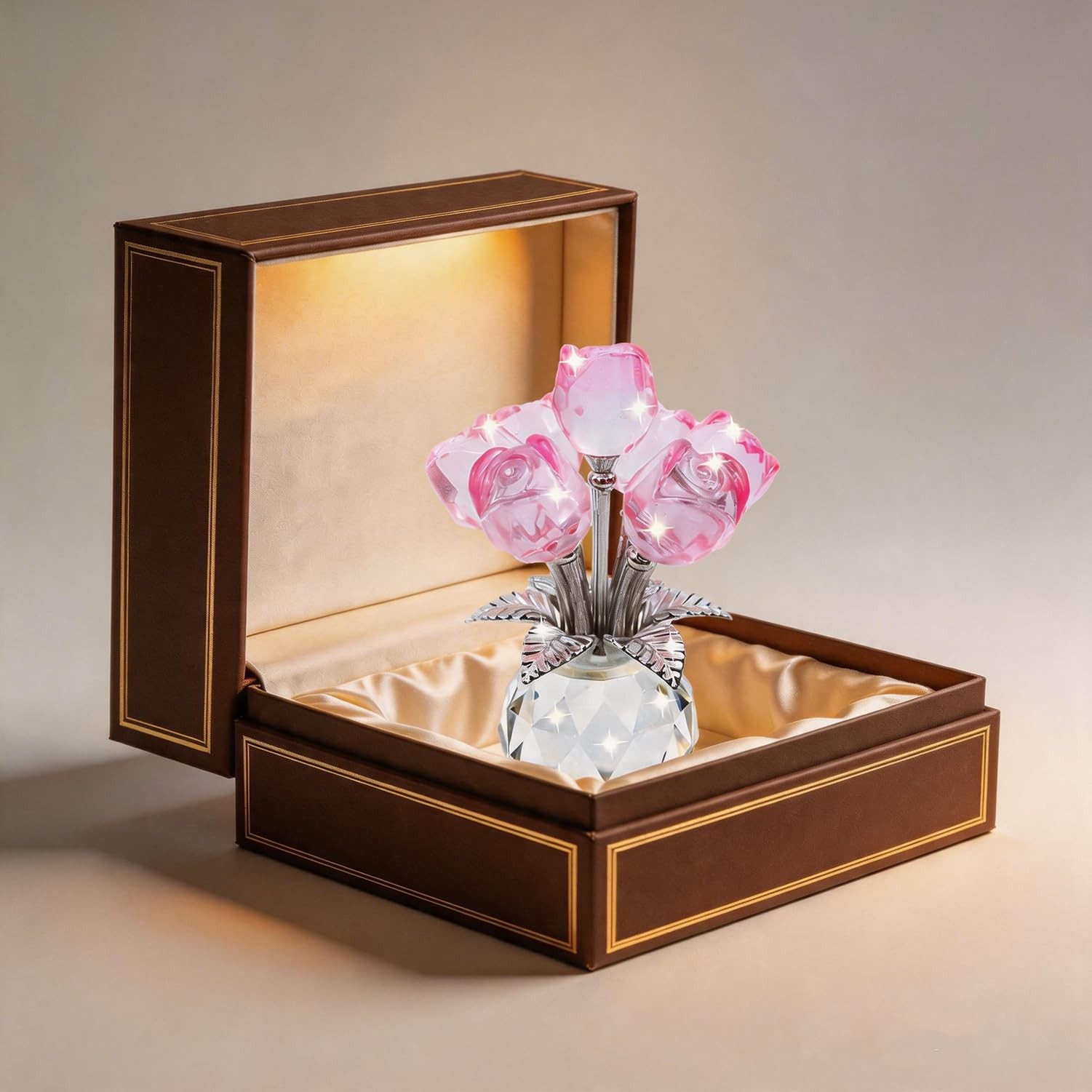 Crystal Roses Figurine with Round Vase, Glass Rose Crystal Flowers Bouquet, ,…