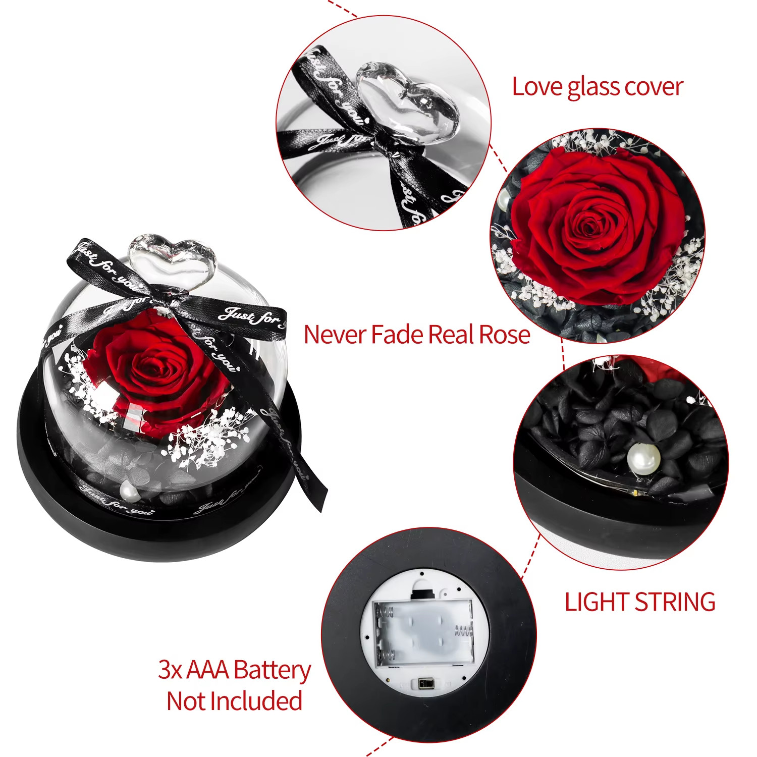 Eternal Rose in Glass Dome with LED Light – Ideal Gift for Women and Moms