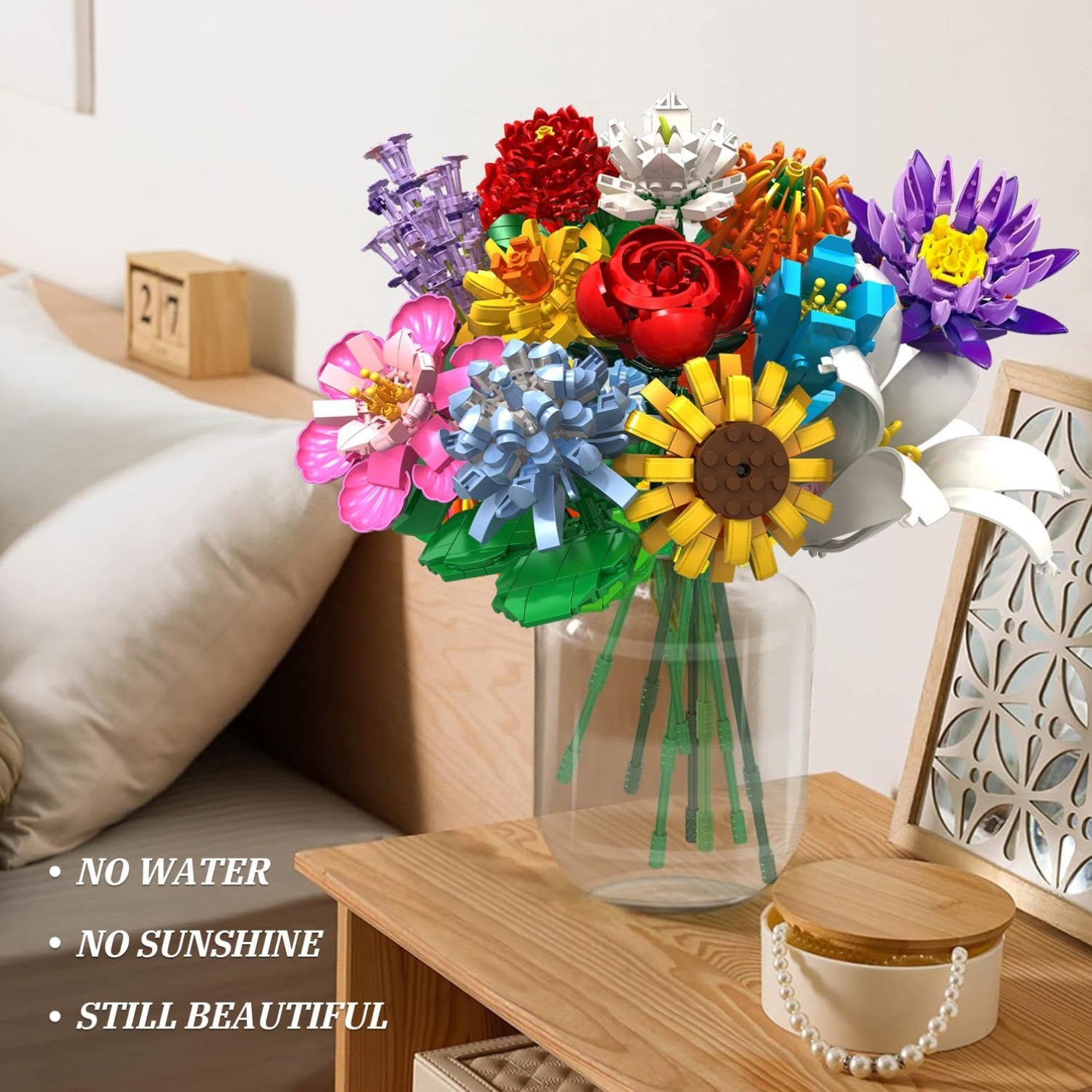 12 Kinds of Flowers Bouquet Building Set,Gifts Ideal for 6+ Women Girls, No Vase